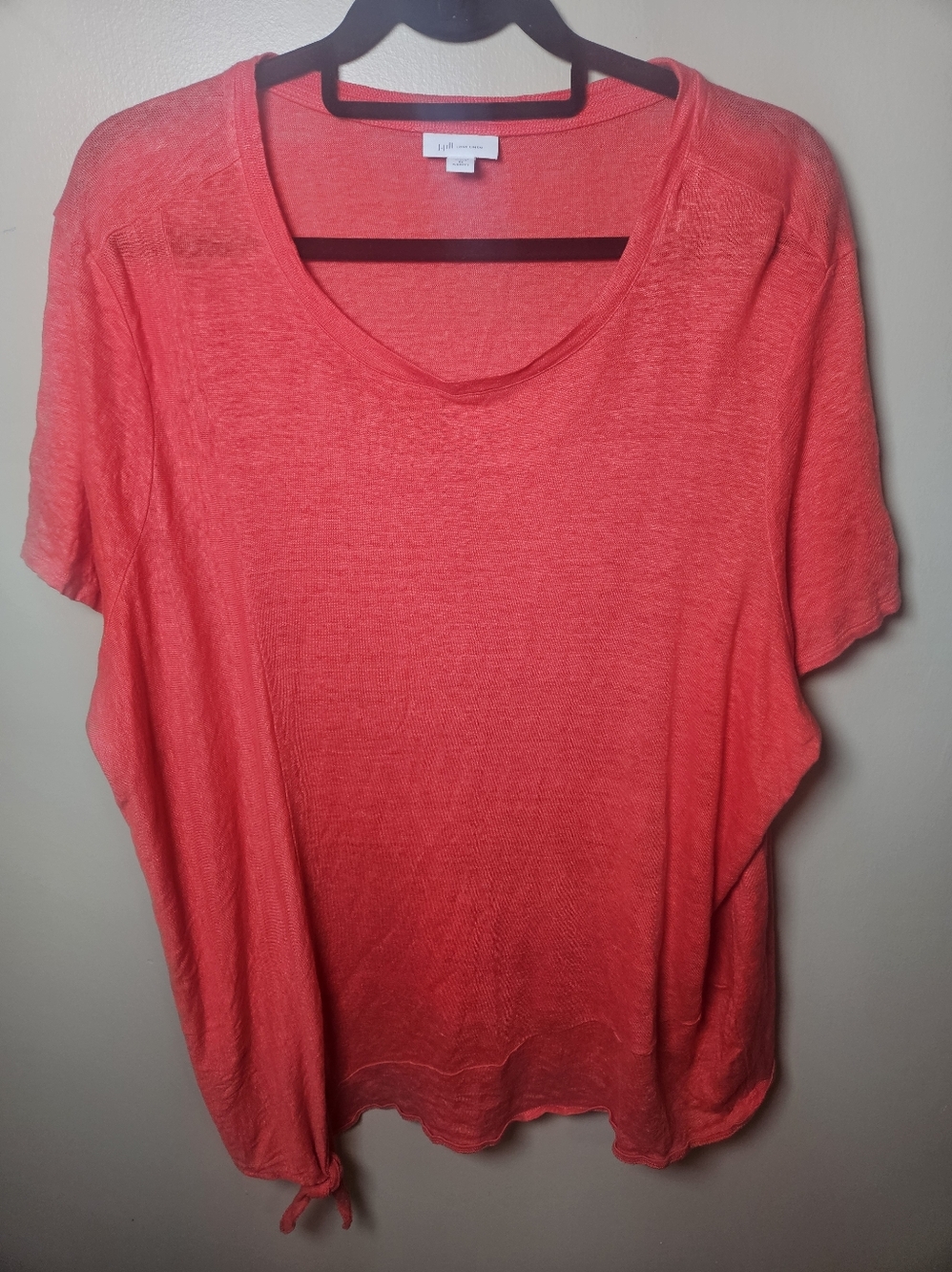 J Jill Orange 100% Linen Tie Hem Breatbable Spring Summer TShirt Plus 3X Casual